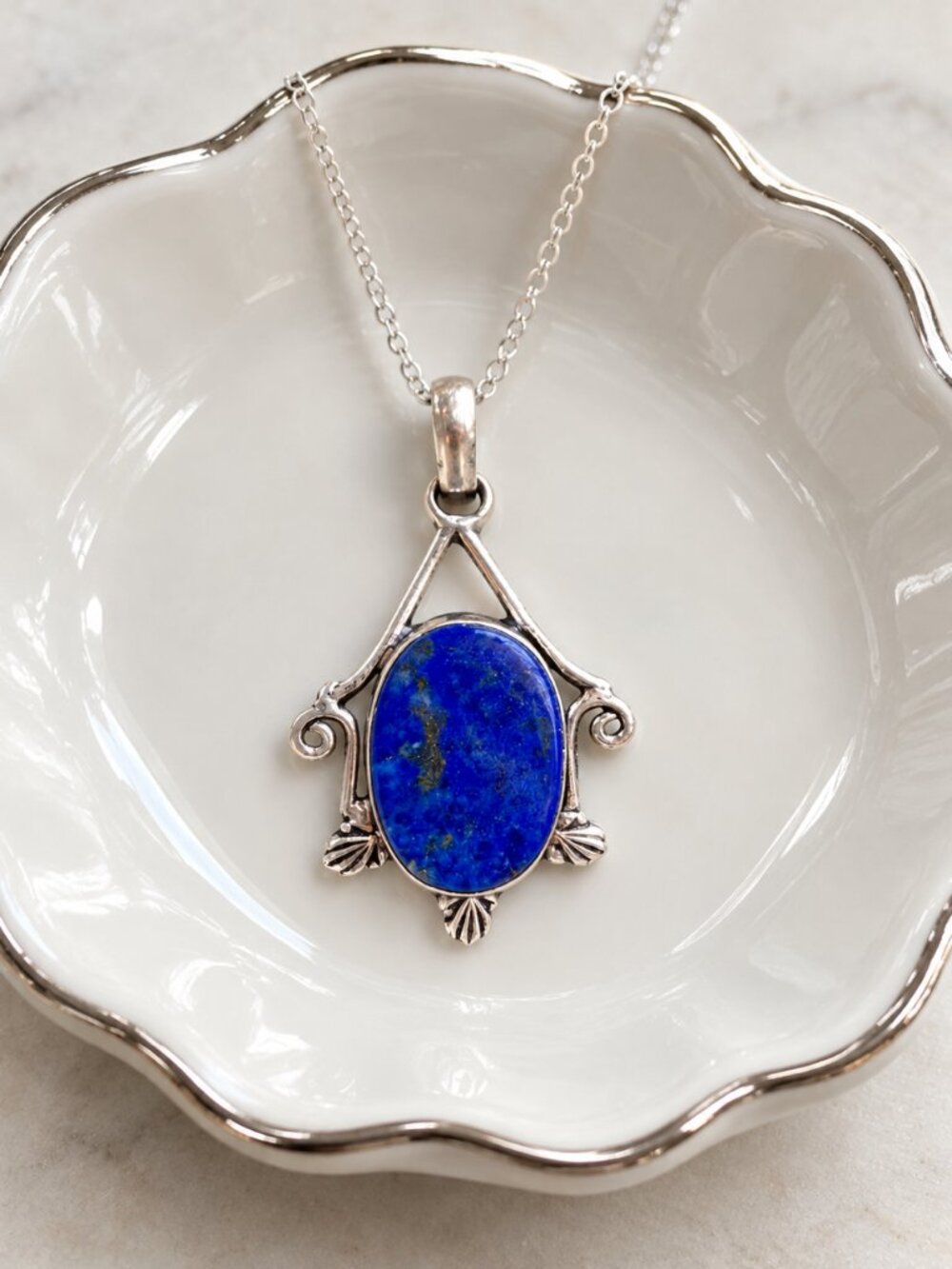 925 Sterling Silver Lapis Lazuli Pendant Necklace